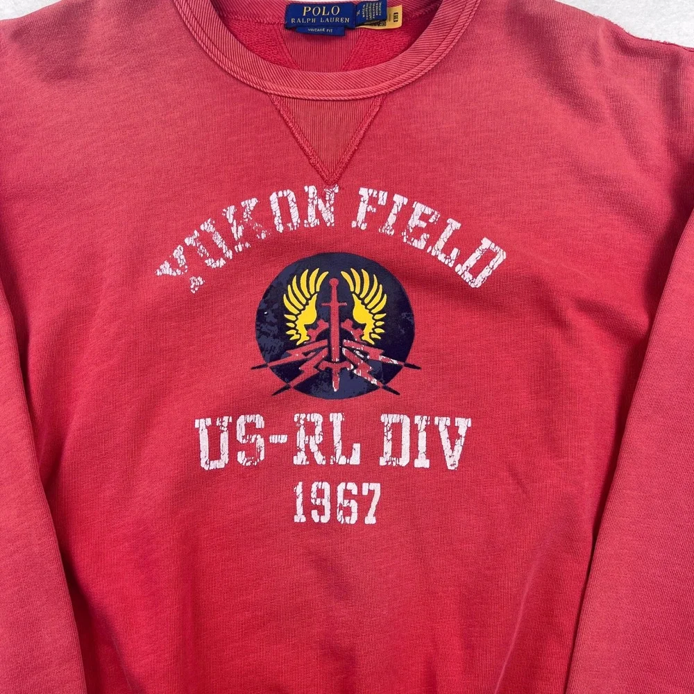 Polo Ralph Lauren Mens Yukon Field US-RL Vintage Fit Double V Sweatshirt Red M - Picture 2 of 9